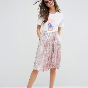 ASOS Velvet Paperbag Waist Pink Skirt
